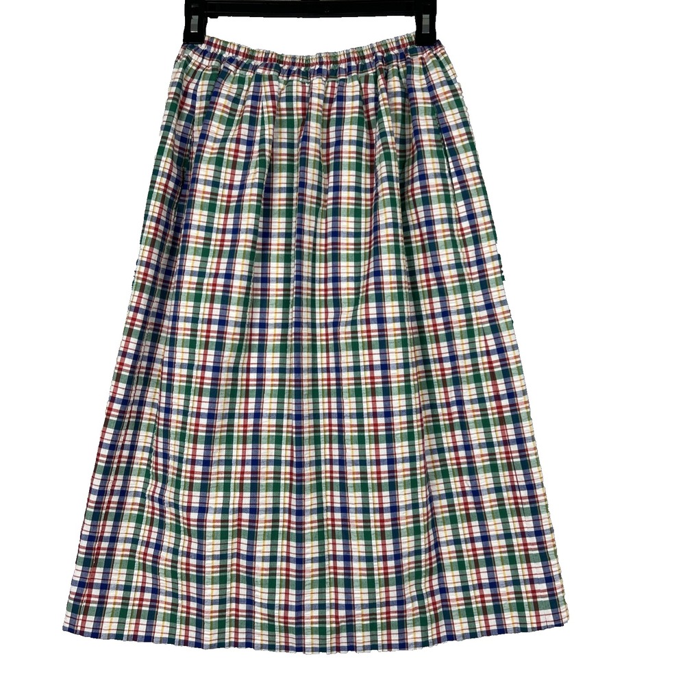 VTG Hingham Square Skirt Full Button Pencil Plaid Lined Elastic Waist USA Made